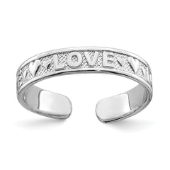 14K White Gold Polished LOVE and Hearts Toe Ring