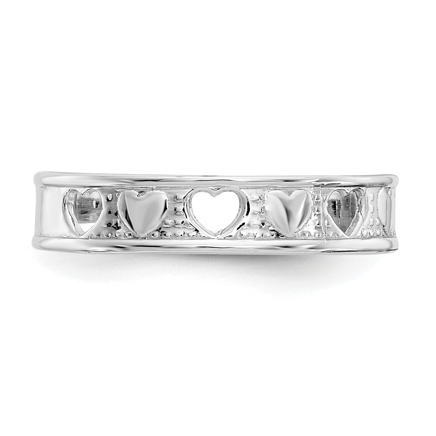 14k White Gold Polished With Hearts Toe Ring