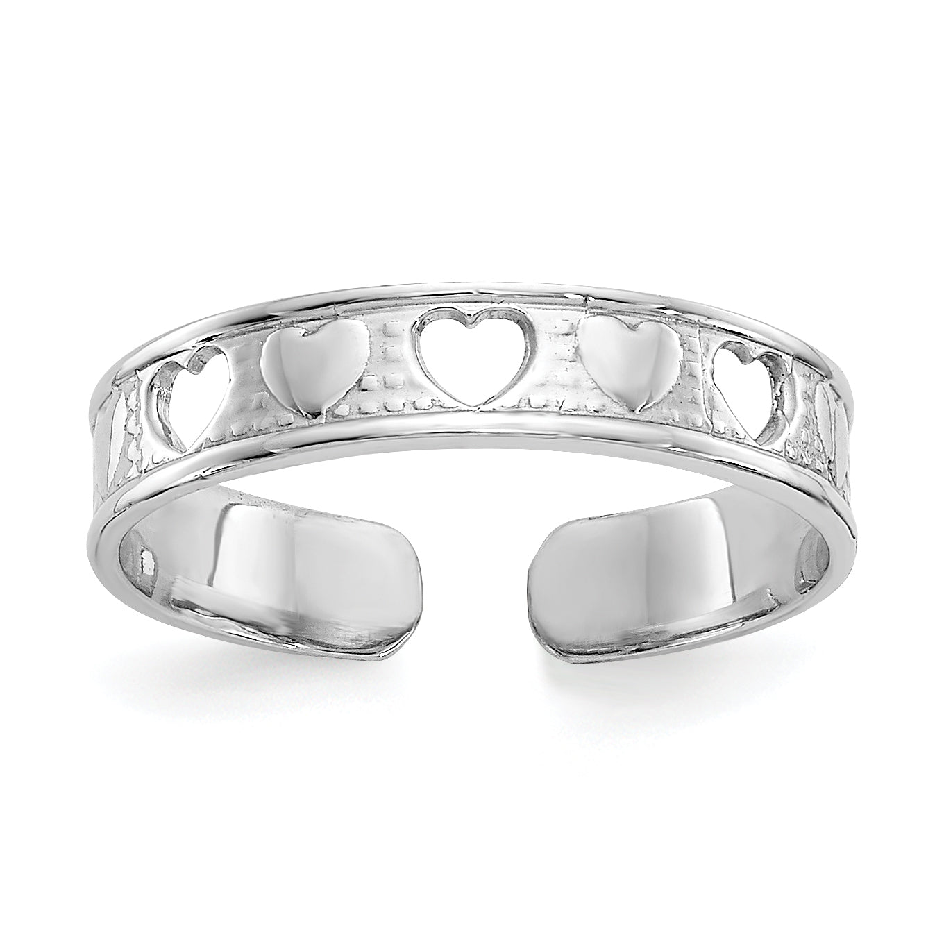 14k White Gold Polished With Hearts Toe Ring