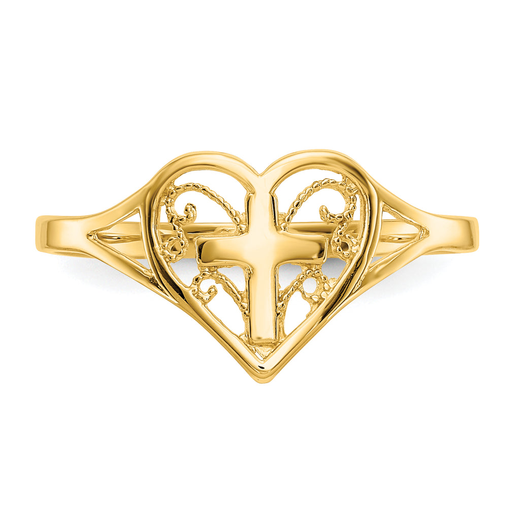 14k Polished Heart With Cross Ring