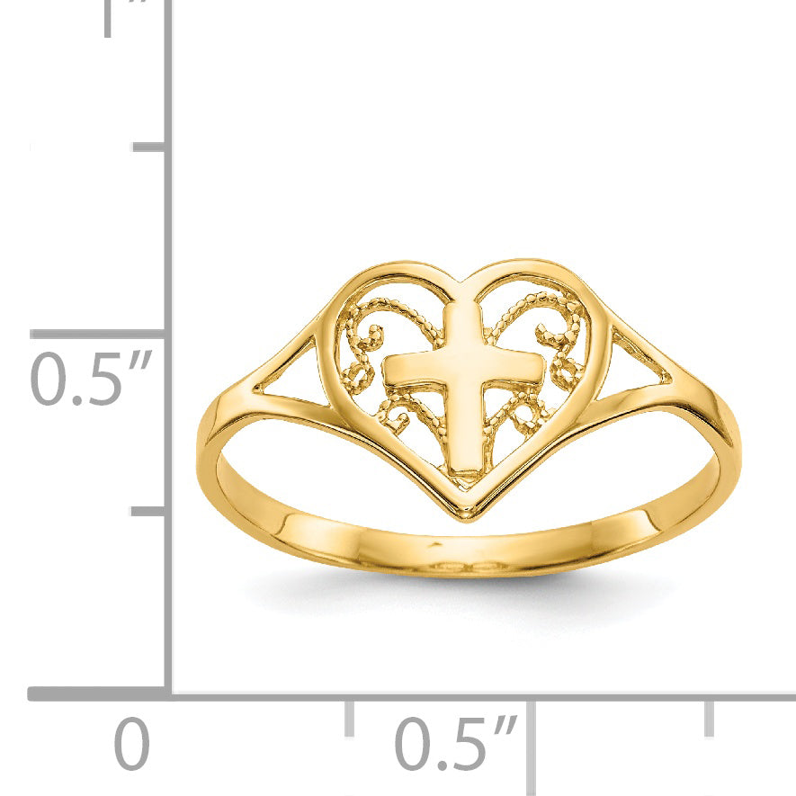 14k Polished Heart With Cross Ring