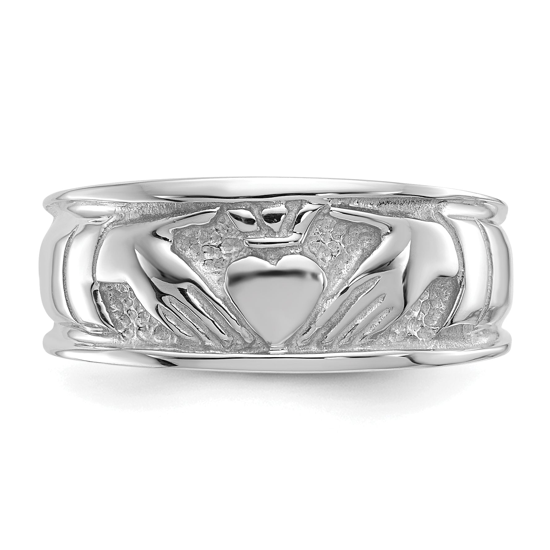 14k White Gold Ladies Polished Claddagh Band - 7