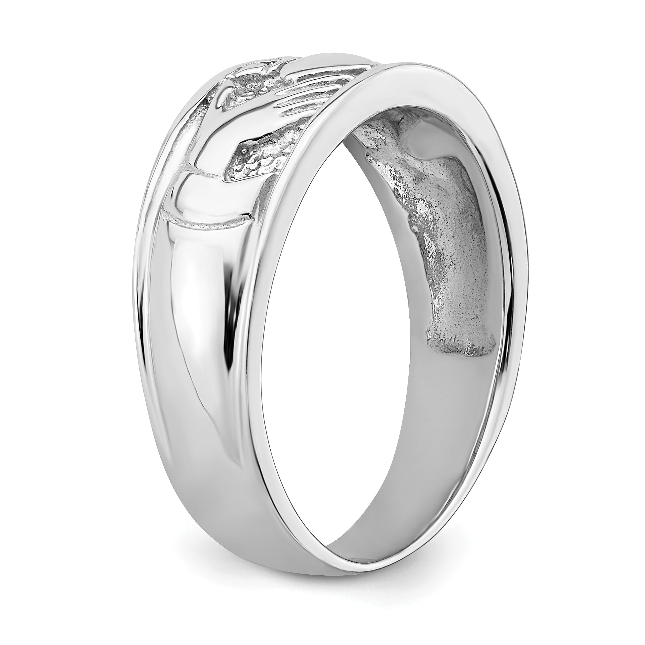14k White Gold Ladies Polished Claddagh Band - 7