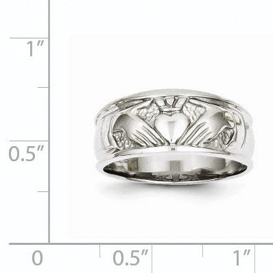 14k White Gold Ladies Polished Claddagh Band - 7