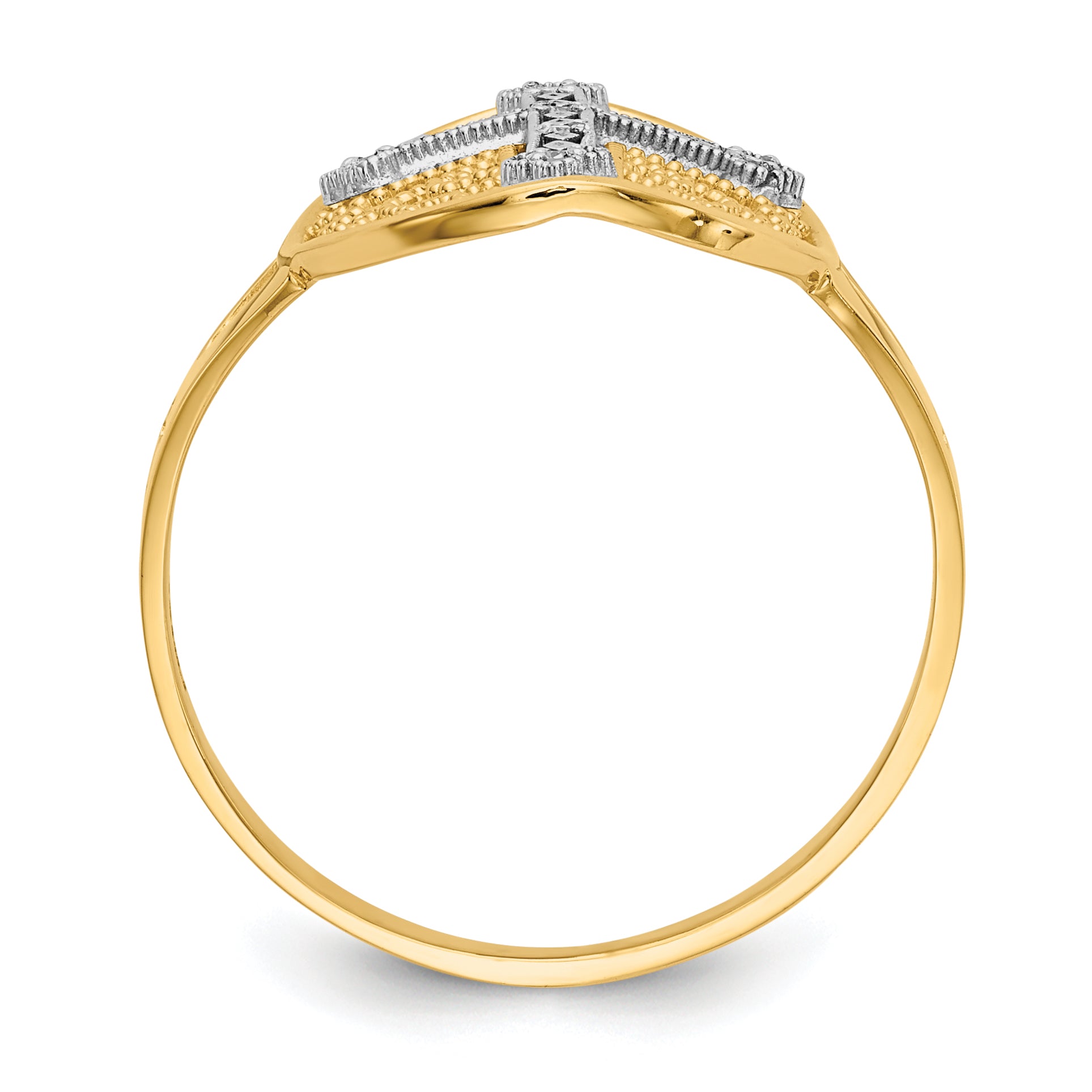 14k Yellow & White Gold Diamond Filigree Cross Ring