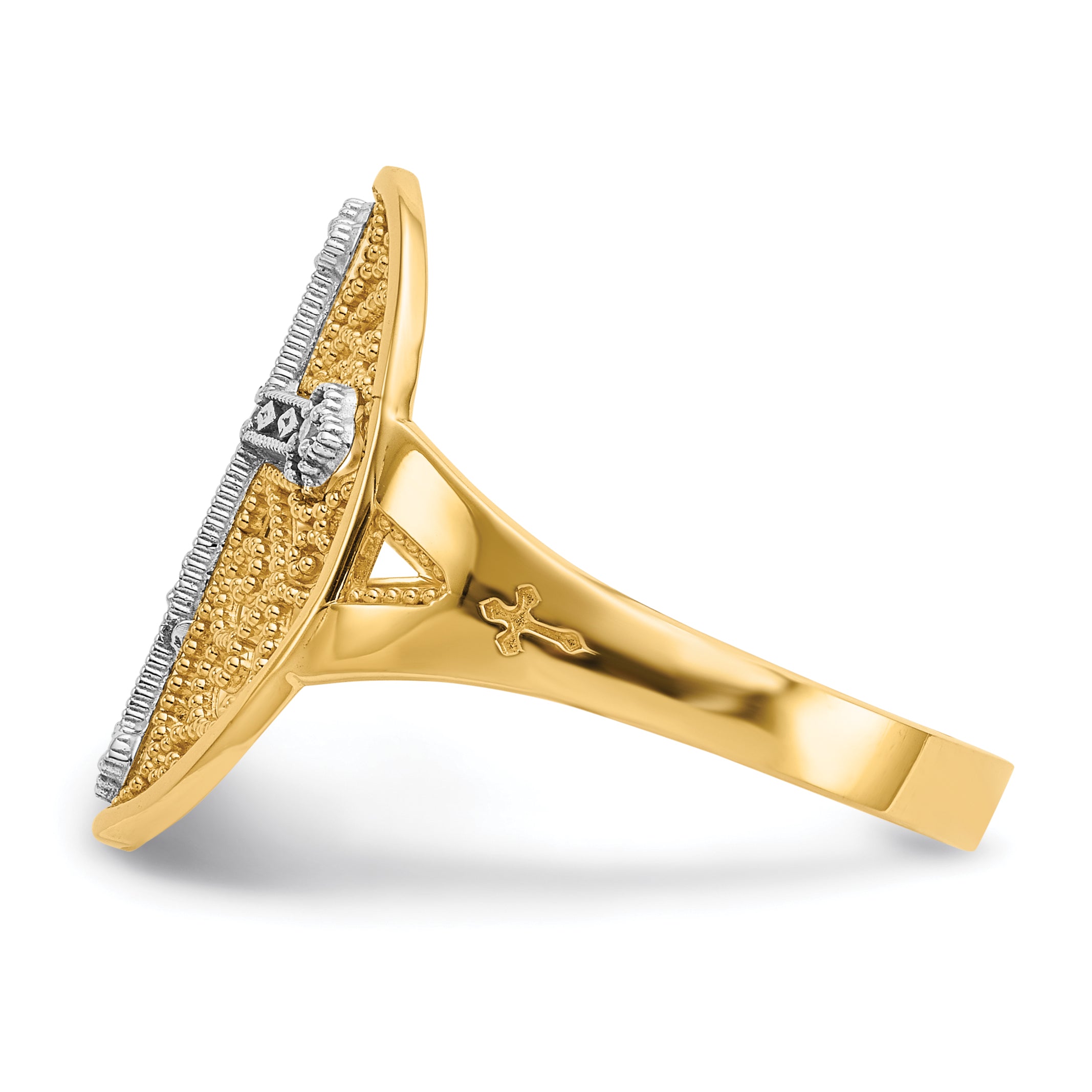 14k Yellow & White Gold Diamond Filigree Cross Ring