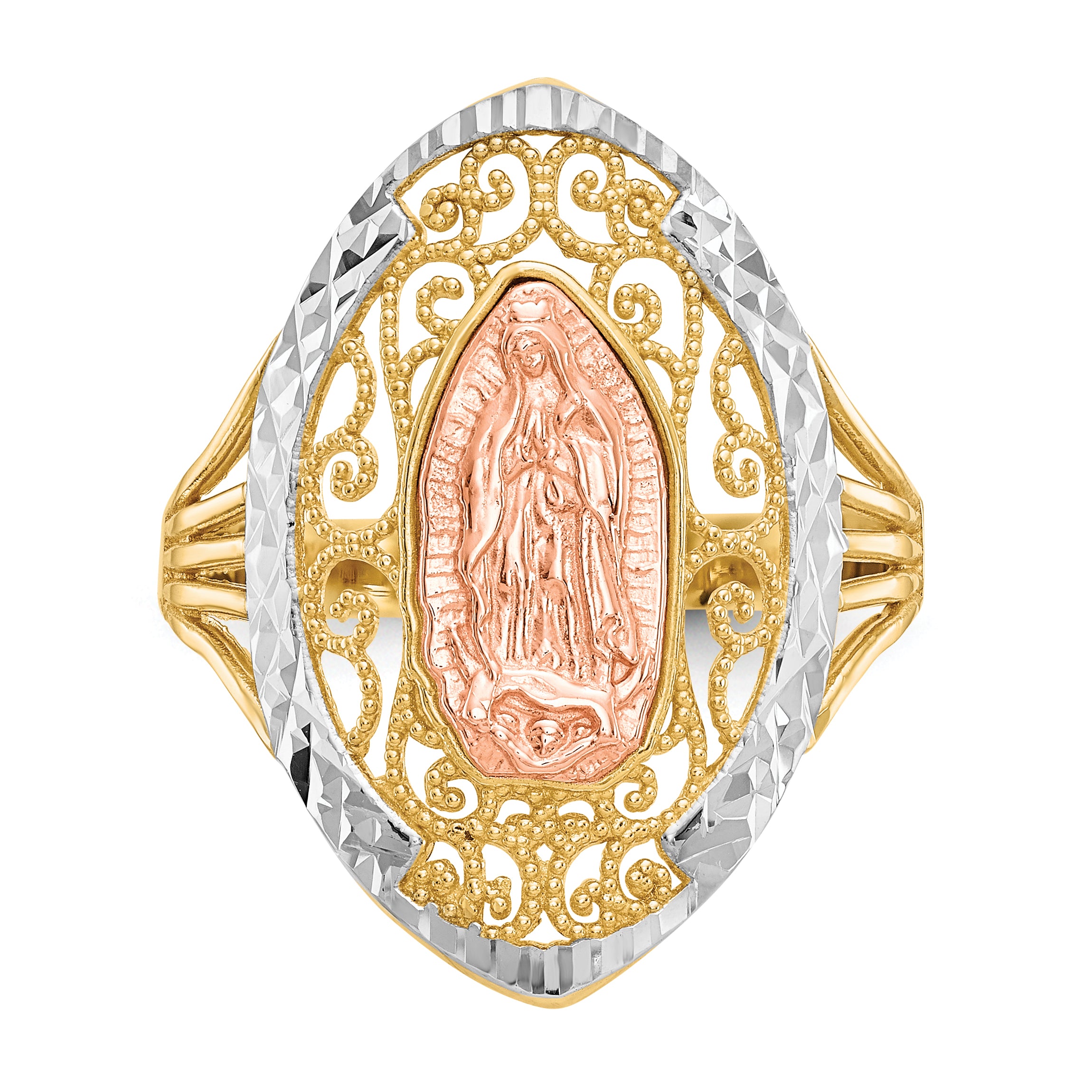 14K Two-tone WithWhite Rhodium Filigree Guadalupe Ring