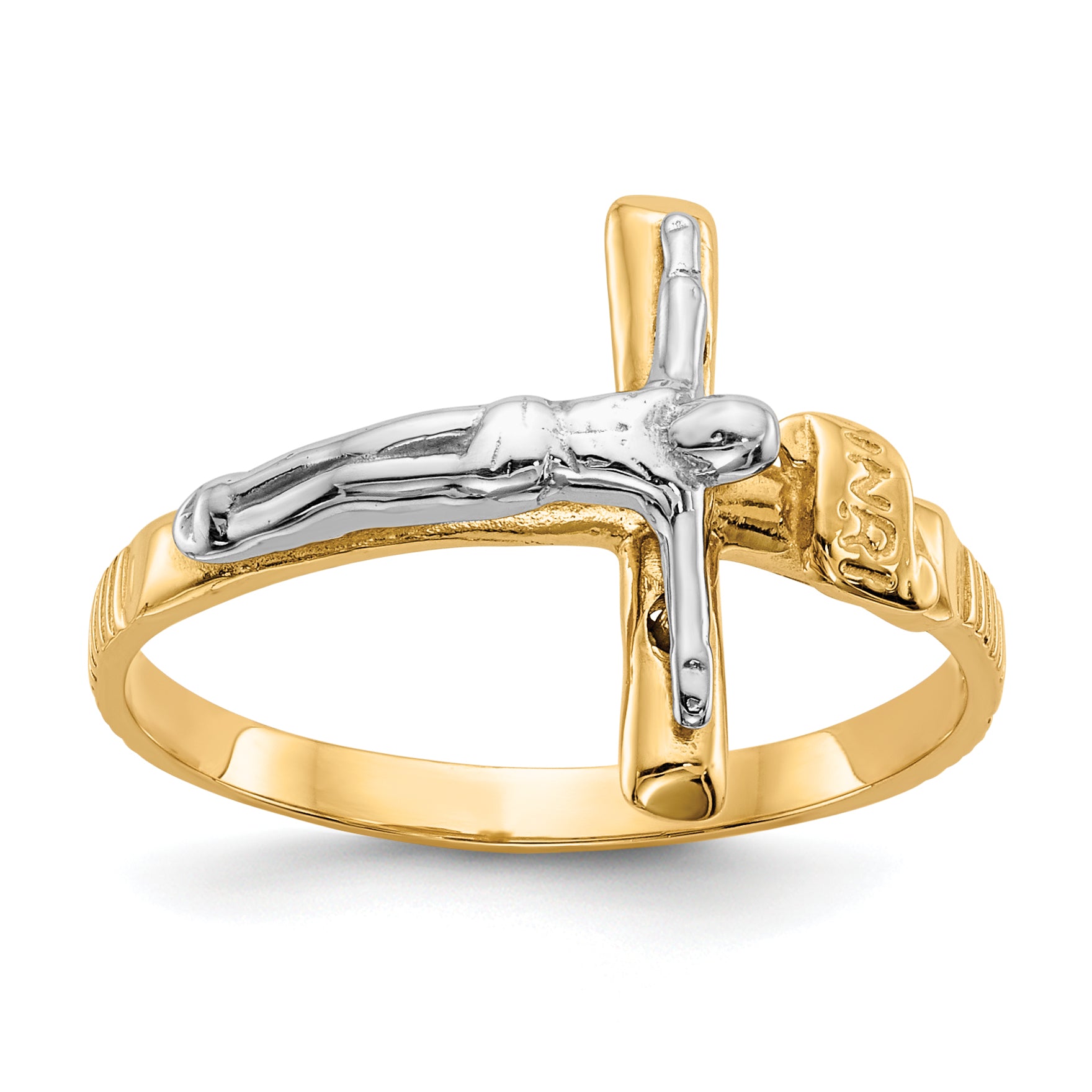 14k Two-tone Polished INRI Crucifix Ring Main image