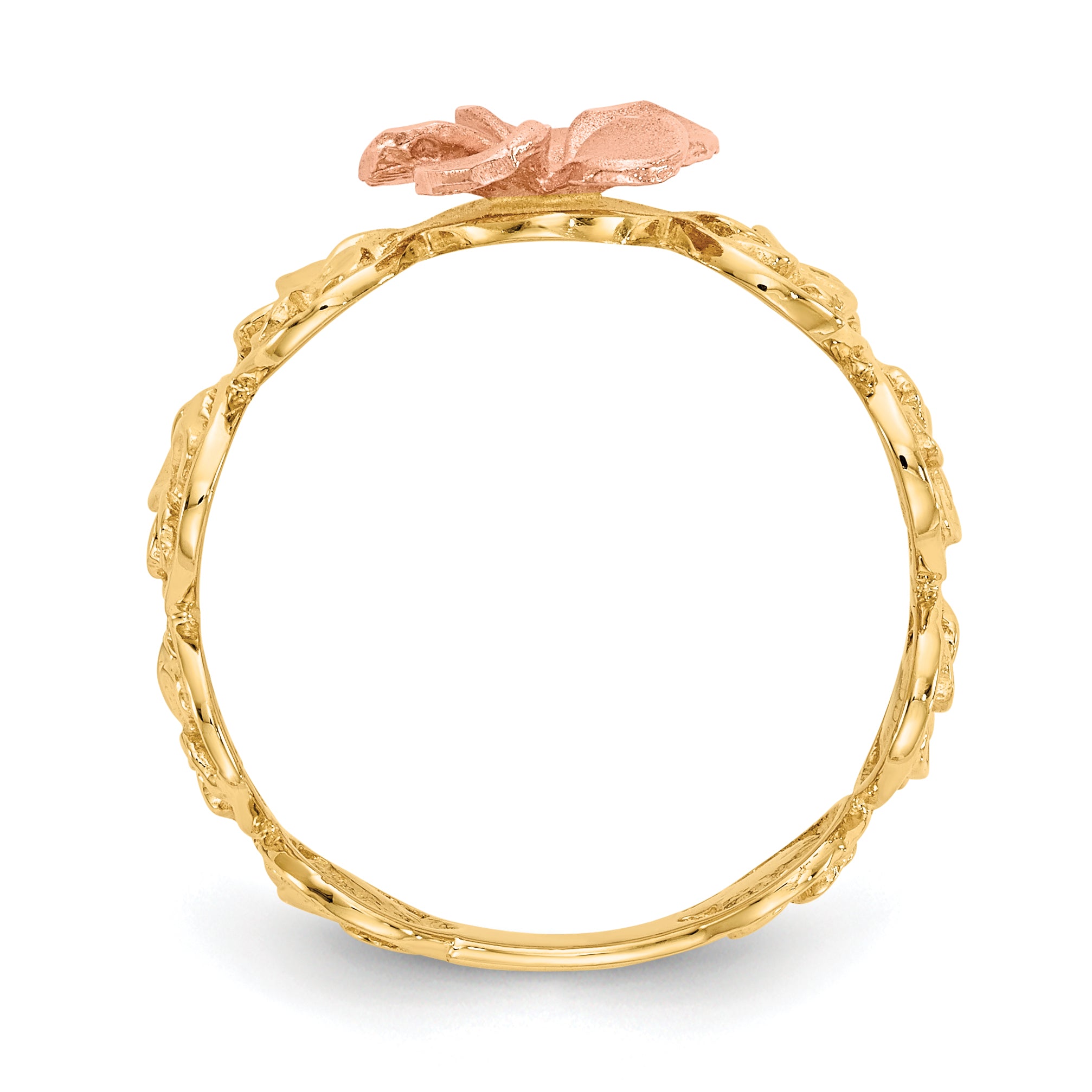14k Yellow & Rose Gold Diamond-cut Plumeria Flower Ring Secondary image