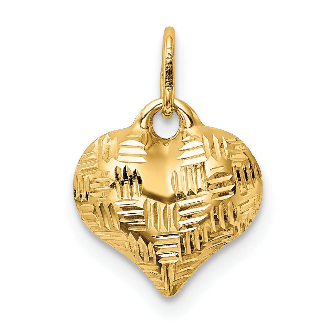 14K Gold Polished 3D Basket Weave Heart Pendant  Elegant Woven Design