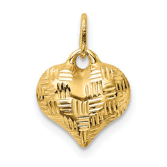14K Gold Polished 3D Basket Weave Heart Pendant  Elegant Woven Design