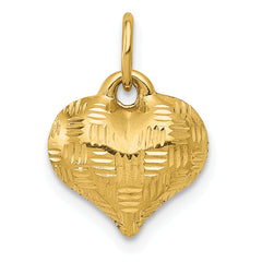 14K Polished Basket Weave Pattern 3-D Heart Pendant