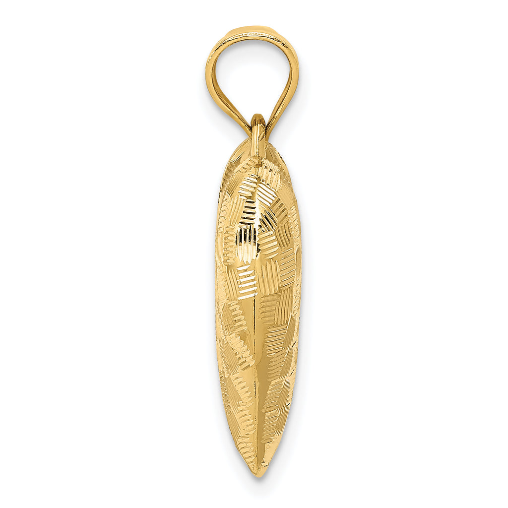 14K Gold Polished 3D Heart Pendant with Basket Weave Design