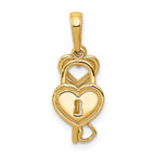 14K Gold Polished Heart Lock and Key Charm with Moveable Design