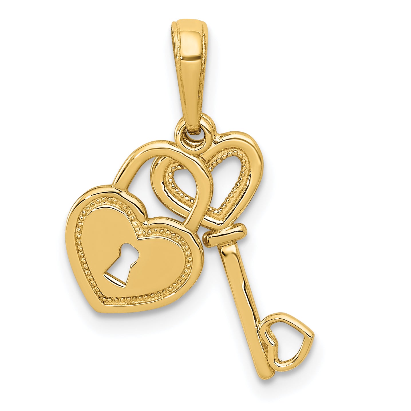 14K Polished Moveable Heart Key and Heart Lock Charm