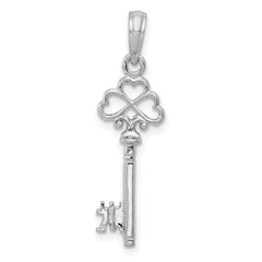 14K White Gold Polished 3-D Key with Triple Heart Pendant