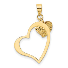 14K Gold Polished 3D Heart Pendant with Diamond-Cut Detail