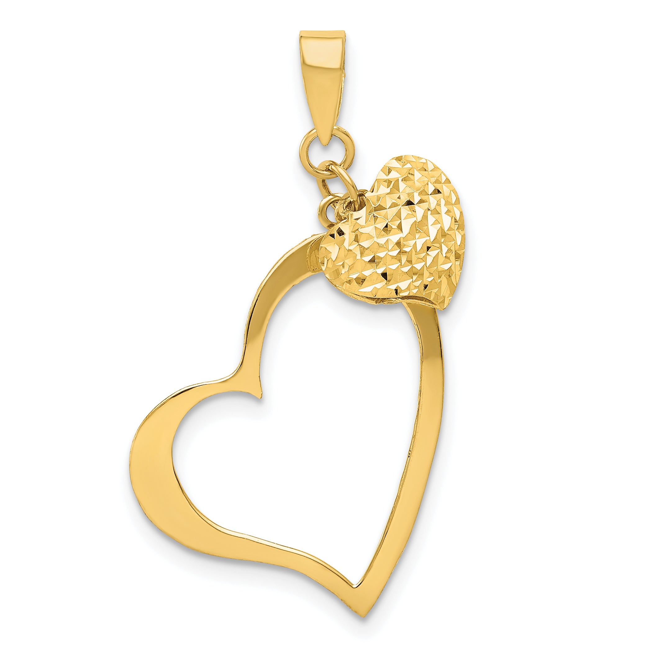14K Polished and D/C Open and Puffed 3D Heart Pendant Main image