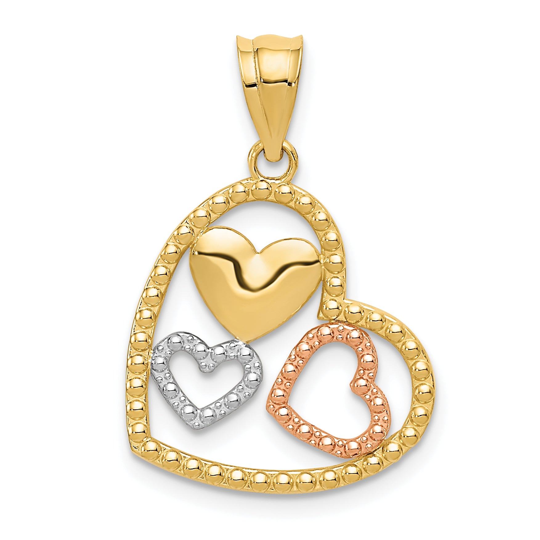 14K Two-tone w/White Rhodium Polished Hearts Pendant Main image