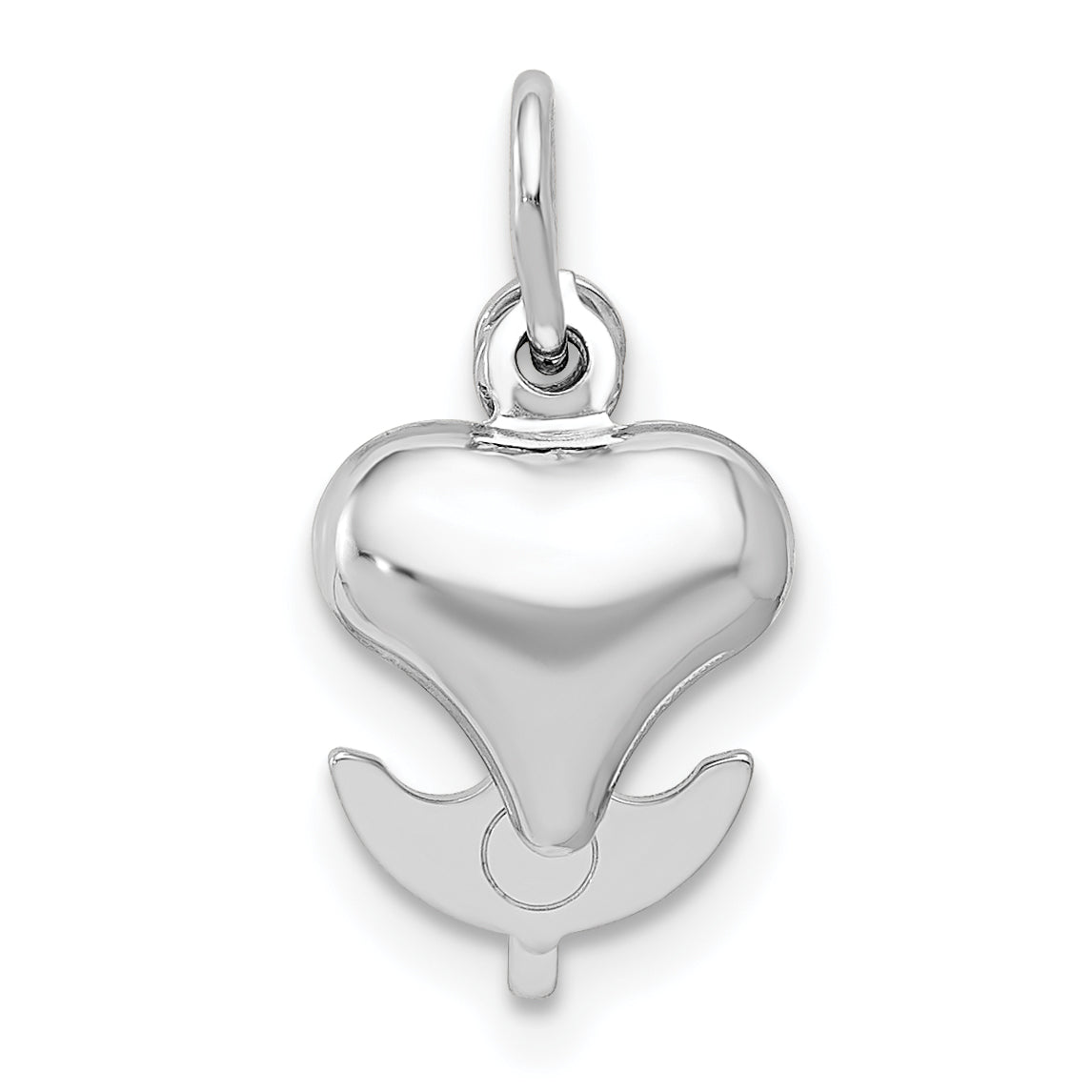 14K White Gold 3D Heart, Cross, and Anchor Pendant with Polished Rhodium Finish