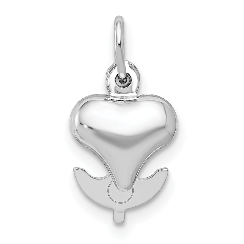 14K White Gold 3D Heart, Cross, and Anchor Pendant with Polished Rhodium Finish