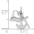 14K White Gold 3D Heart, Cross, and Anchor Pendant with Polished Rhodium Finish