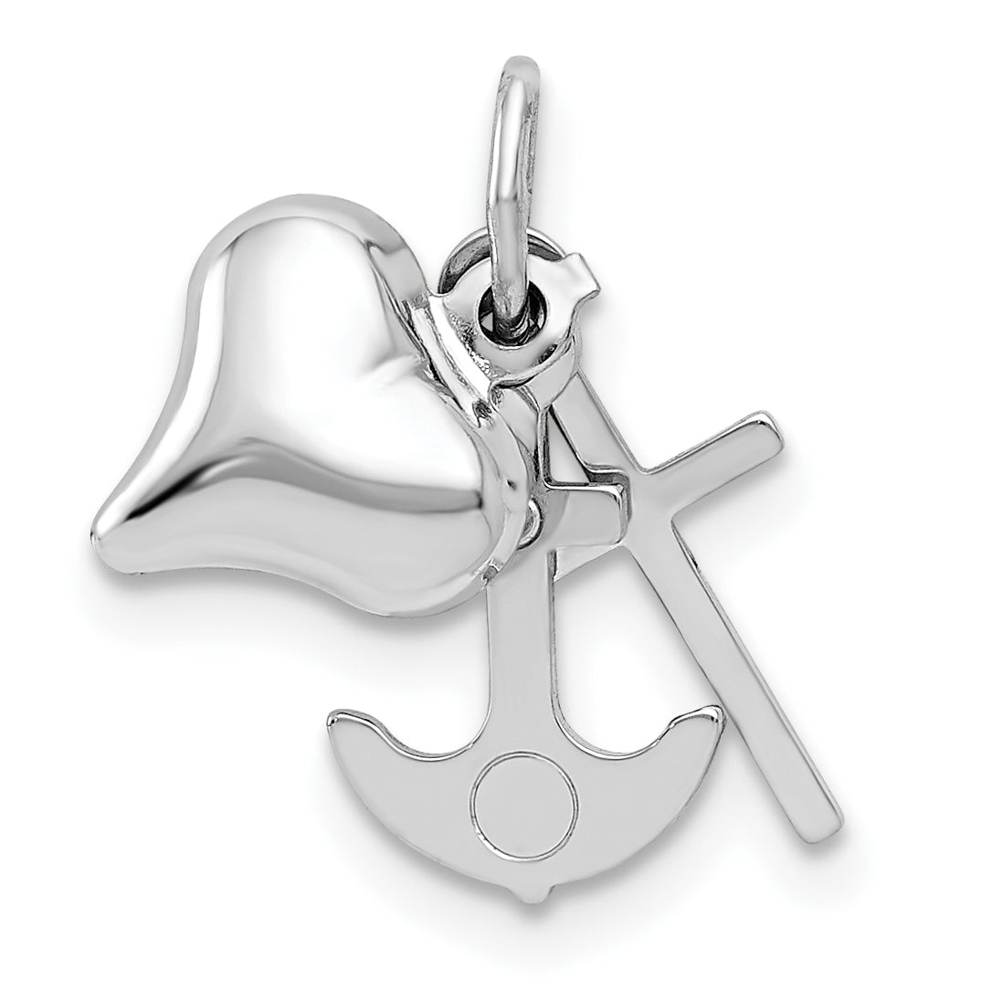 14K White Gold 3D Heart, Cross And Anchor Pendant Main image