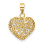 14K Gold Polished Wire Heart Pendant with Textured Finish