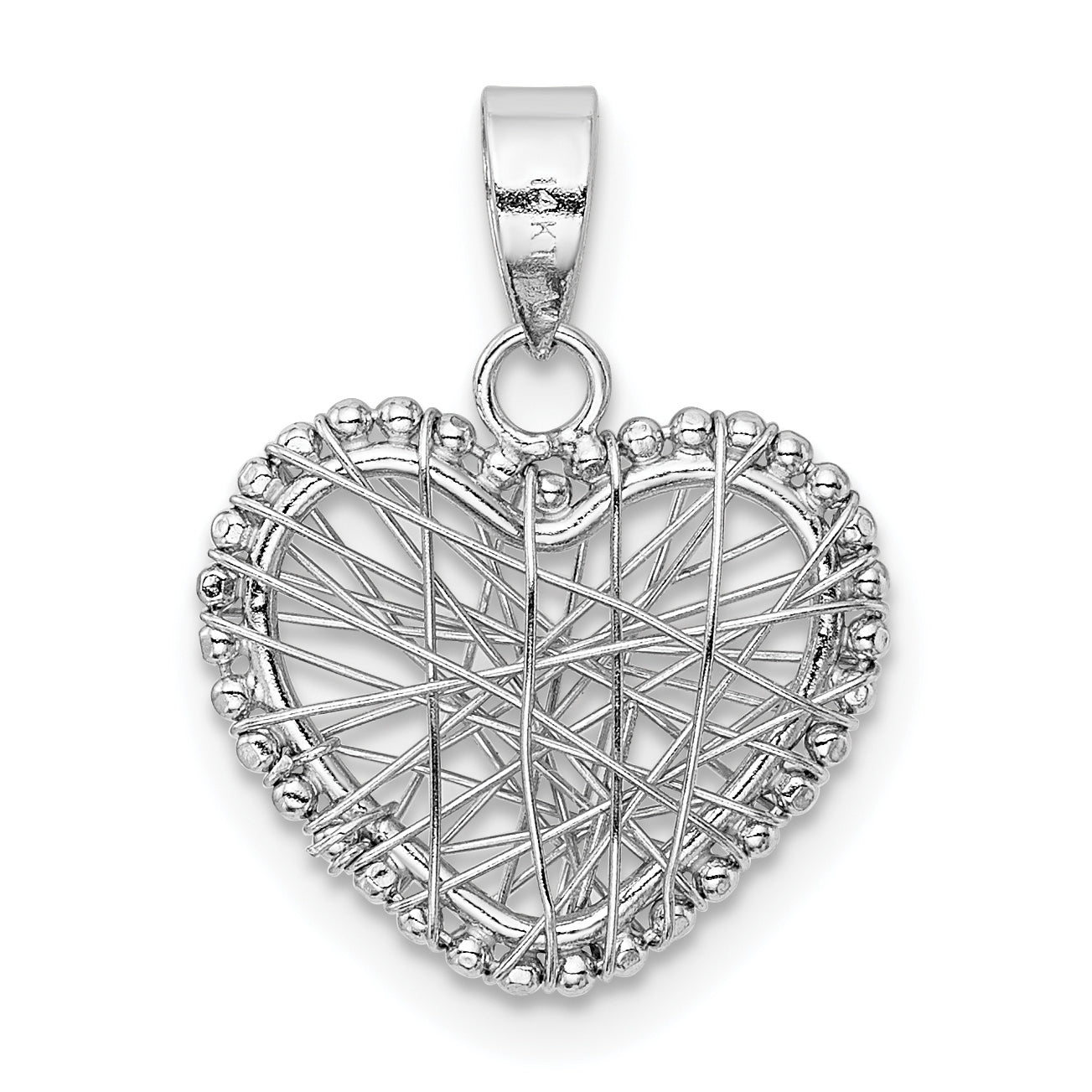 14K White Gold Open Wire Heart Pendant with Polished Finish