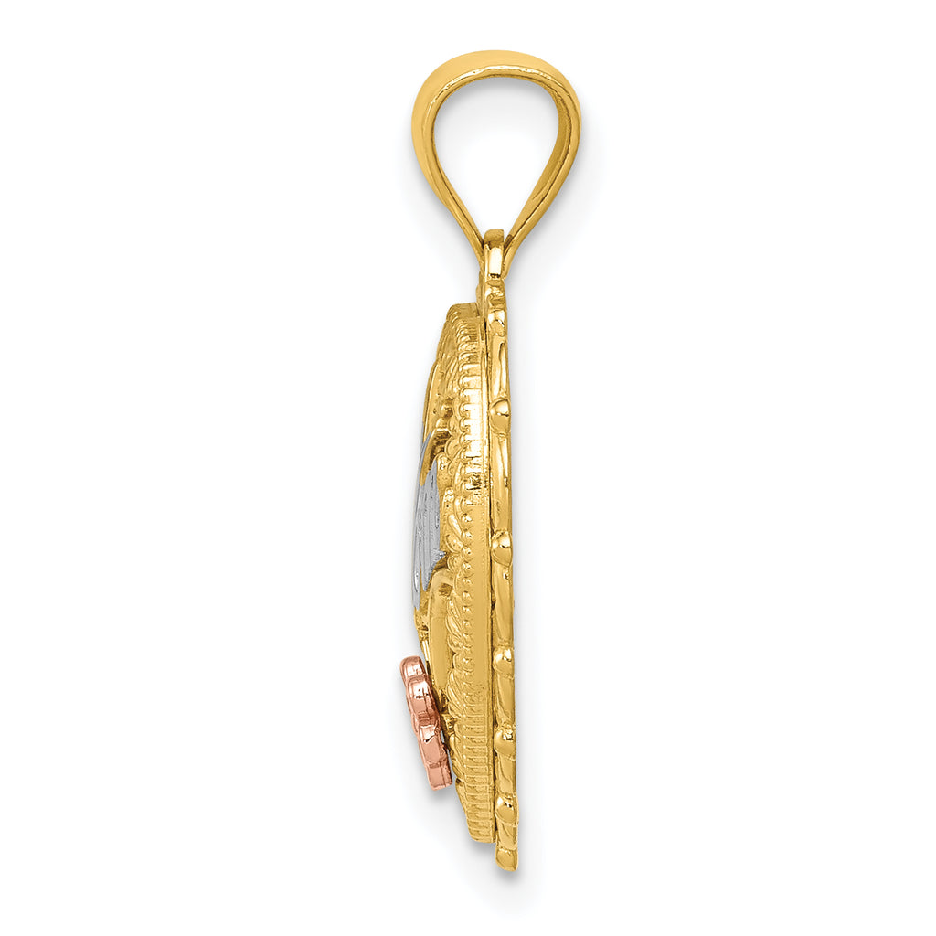 14K Tri-Color Gold #1 MOM Polished Shadowbox Pendant Elegant & Reversible