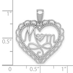 14K White Gold Polished Scallop Heart MOM Pendant  Elegant Gift
