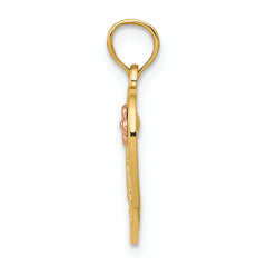 14K Two-Tone Gold Heart Pendant with Flower NANA Design