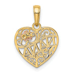 14K Two-Tone Gold Heart Pendant with Flower NANA Design