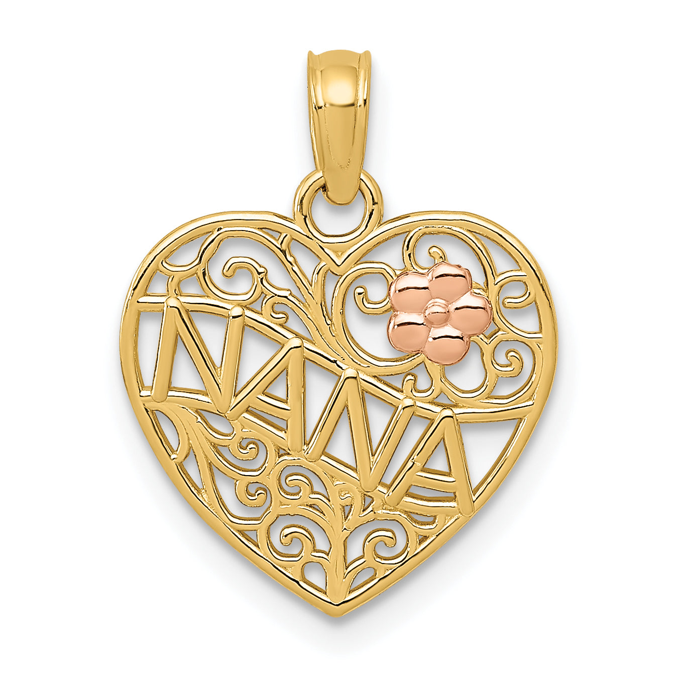 14K Two-tone Polished NANA w/Flower on Heart Pendant Main image