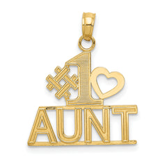 14K Gold Polished #1 Aunt with Heart and Block Pendant