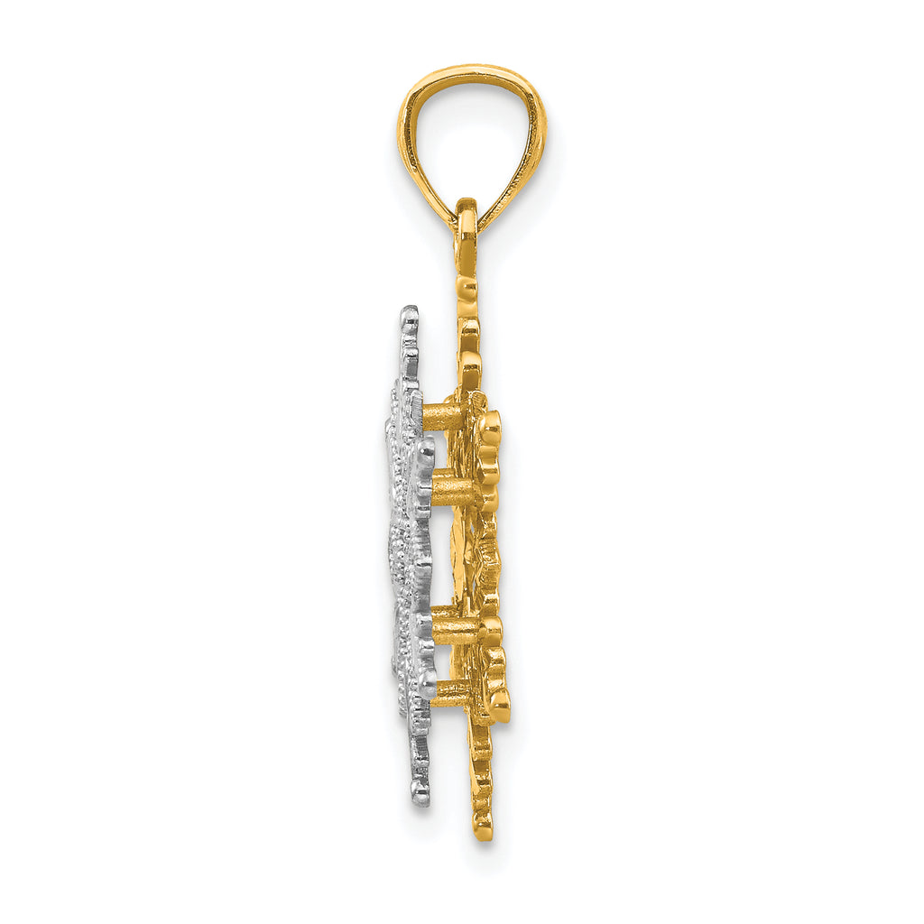 14K Two-Tone Gold Snowflake Pendant with Polished Textured Finish Elegant Design