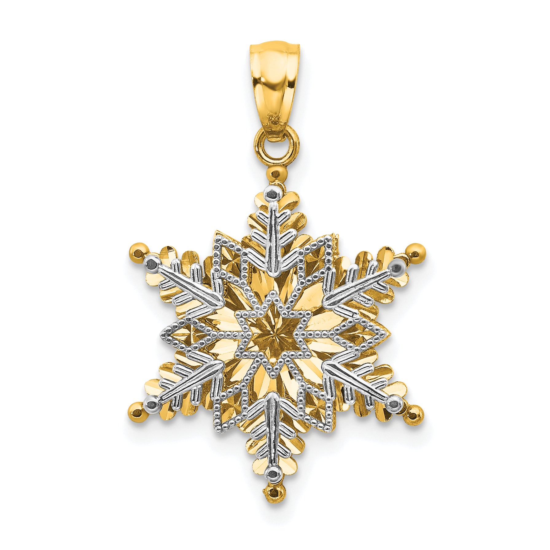 14k Two-tone Polished and Textured 2 Level Snowflake Pendant Main image