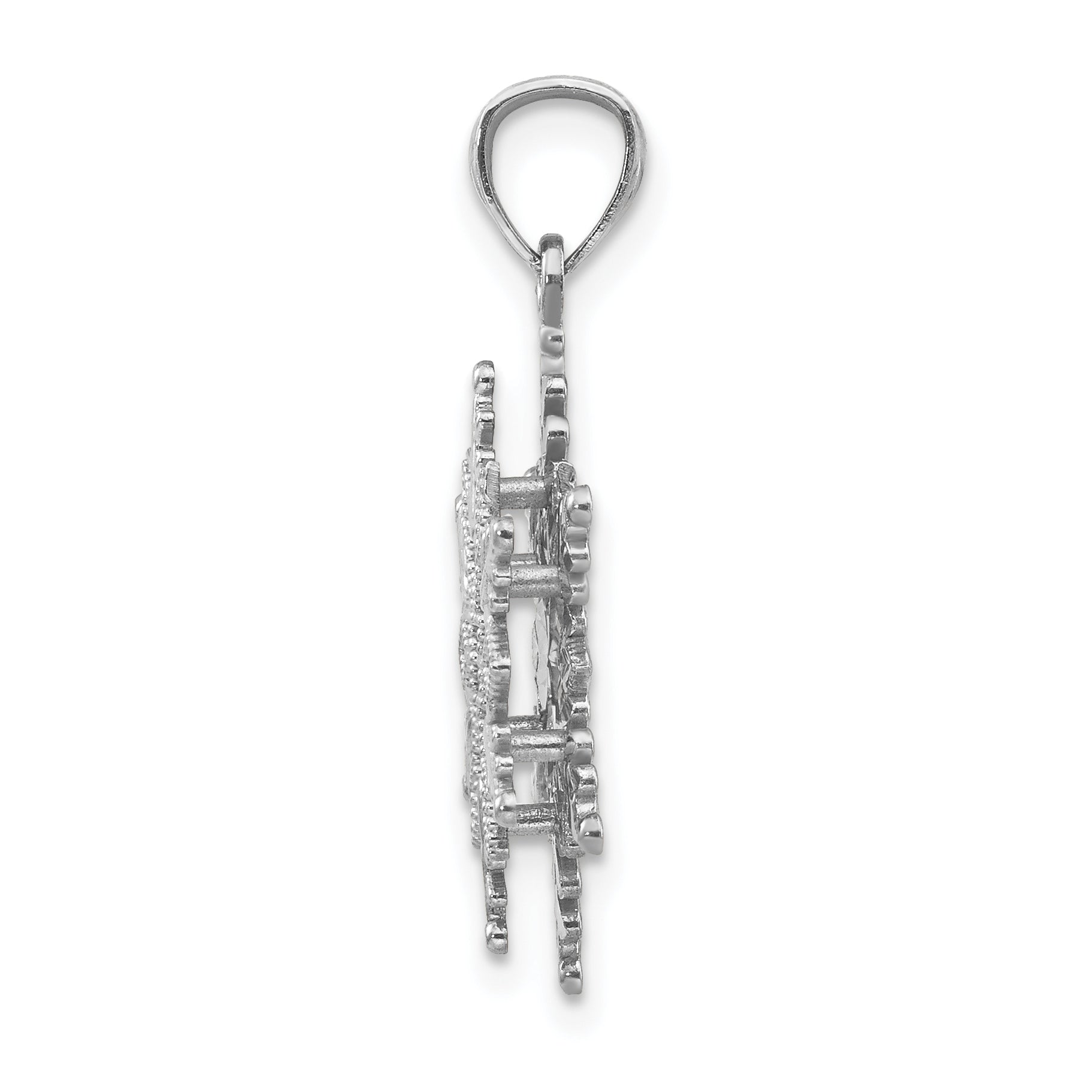 14K White Gold Snowflake Pendant with Polished and Textured Finish