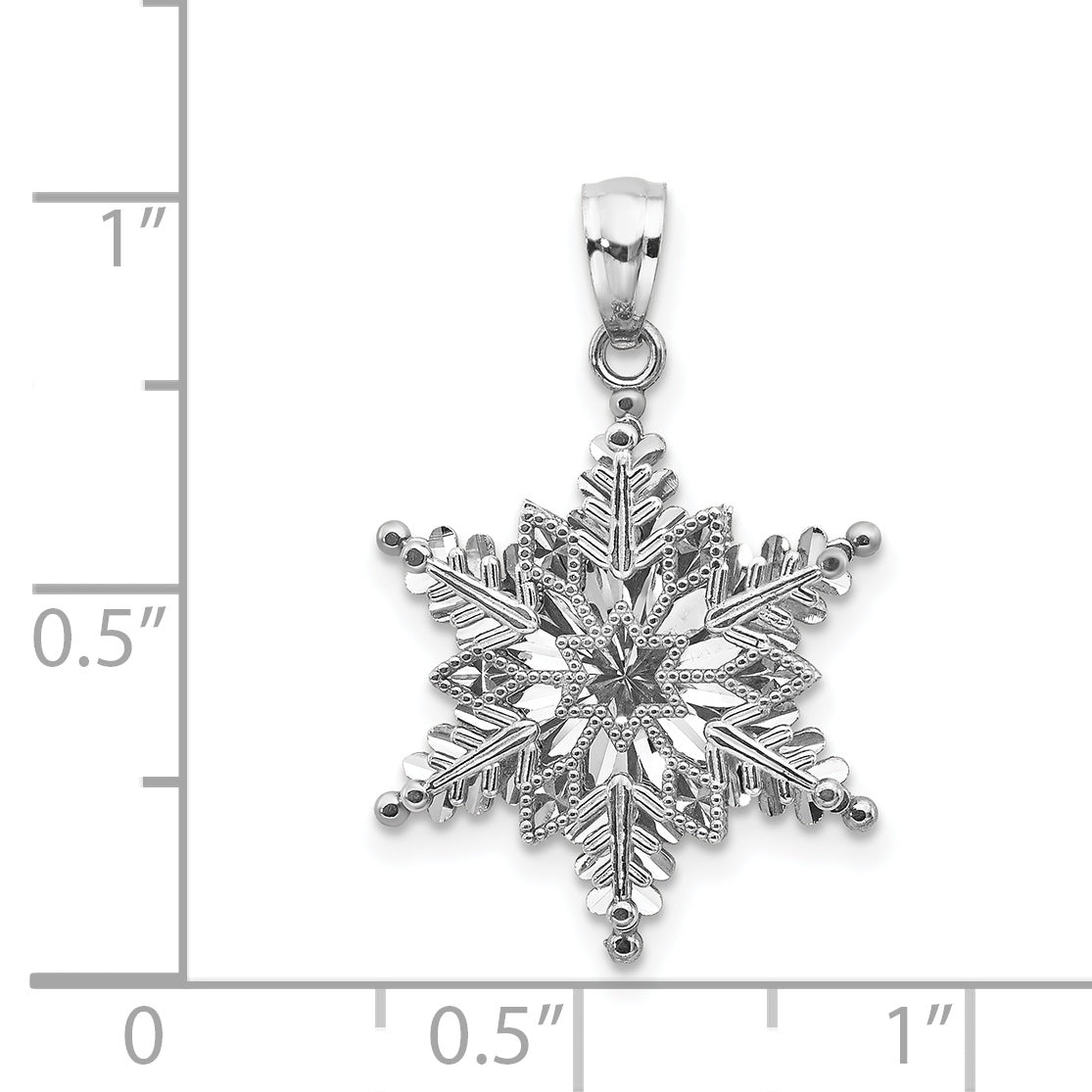 14K White Gold Snowflake Pendant with Polished and Textured Finish