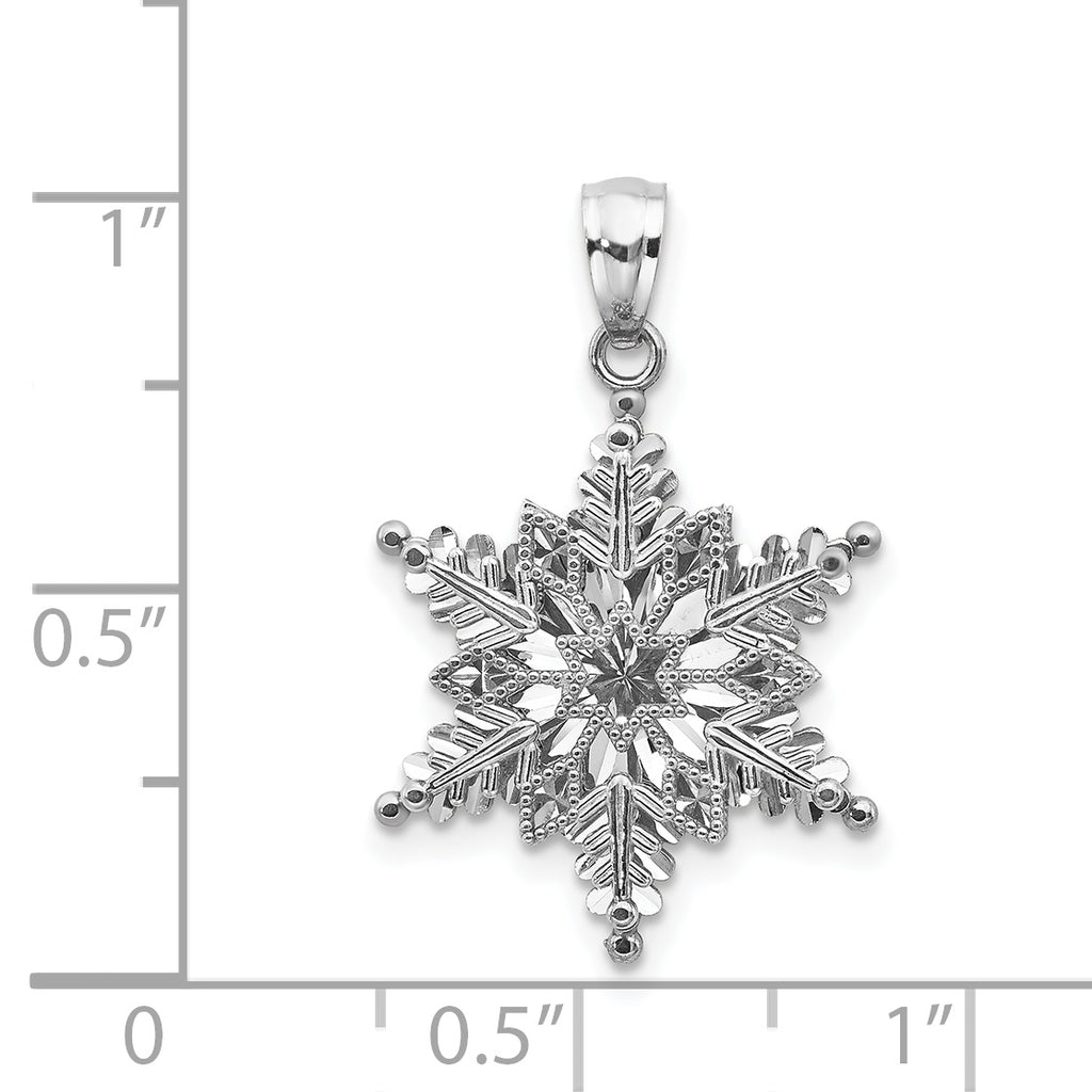 14K White Gold Snowflake Pendant with Polished and Textured Finish
