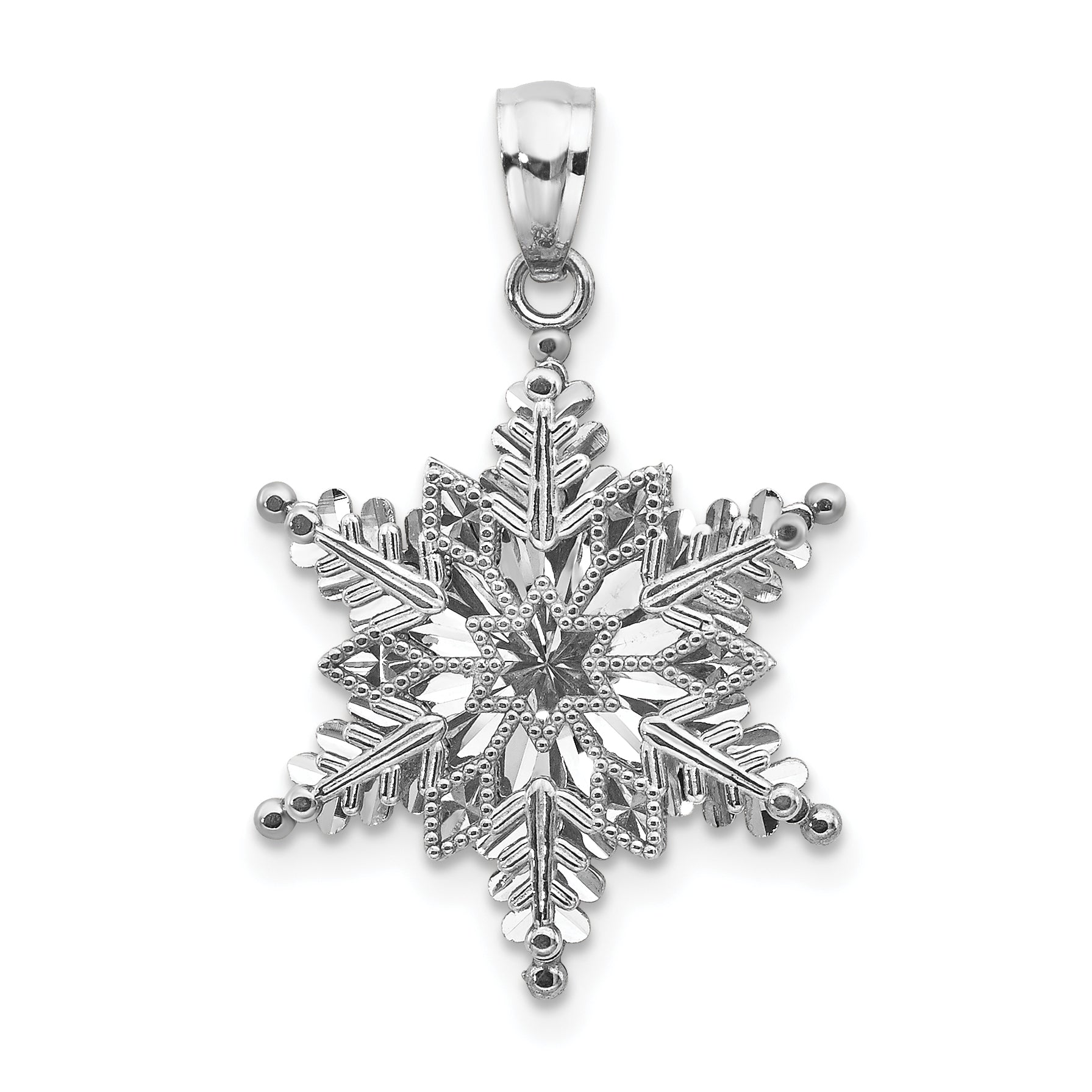 14k White Gold Polished and Textured 2 Level Snowflake Pendant Main image