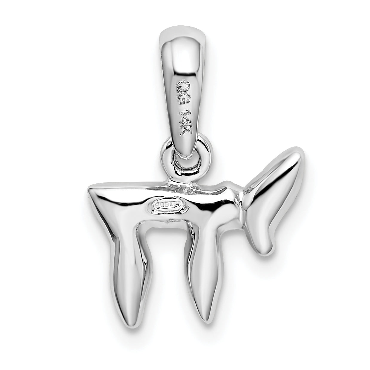 14K White Gold Chai Life Pendant with Polished Rhodium Finish