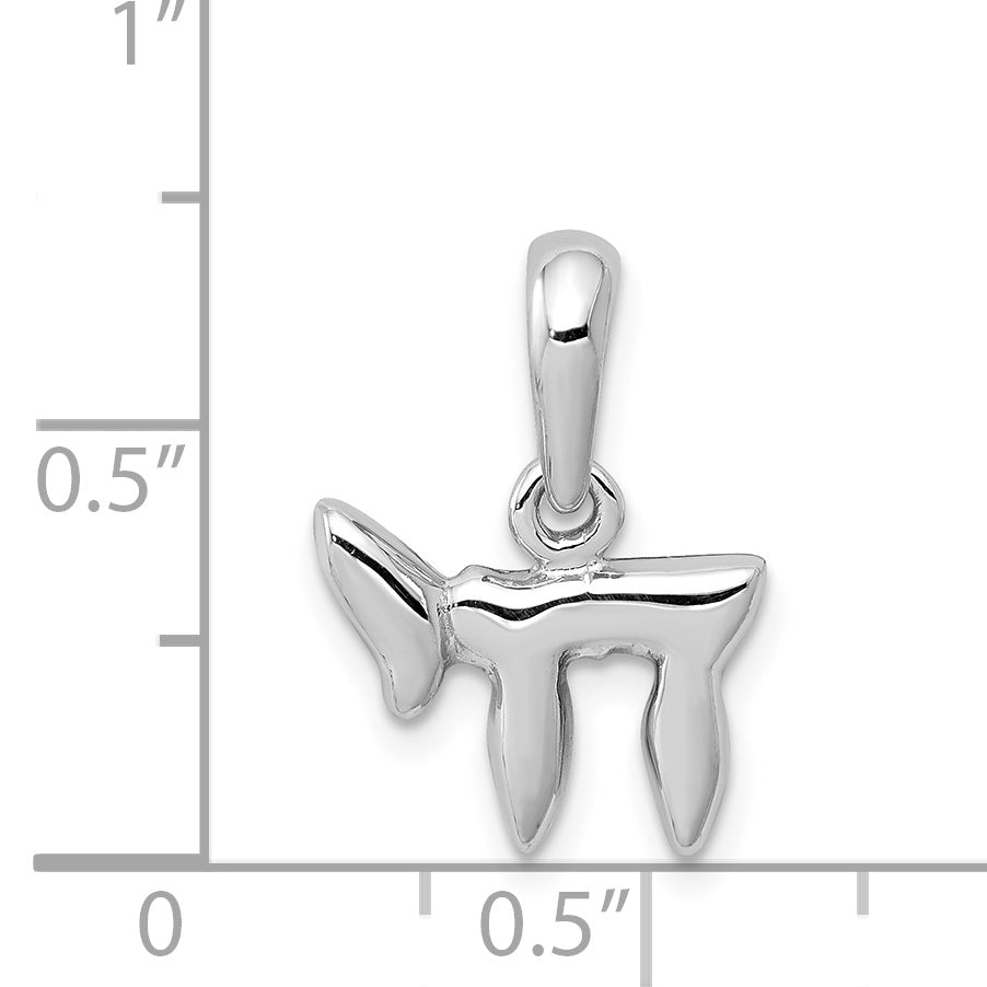 14K White Gold Chai Life Pendant with Polished Rhodium Finish