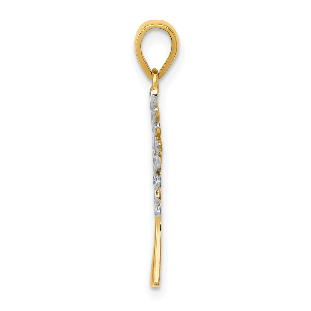 14K Gold and Rhodium Diamond-Cut Tree Pendant with Polished Finish