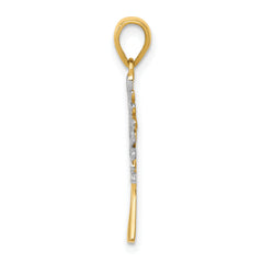 14K Gold and Rhodium Diamond-Cut Tree Pendant with Polished Finish