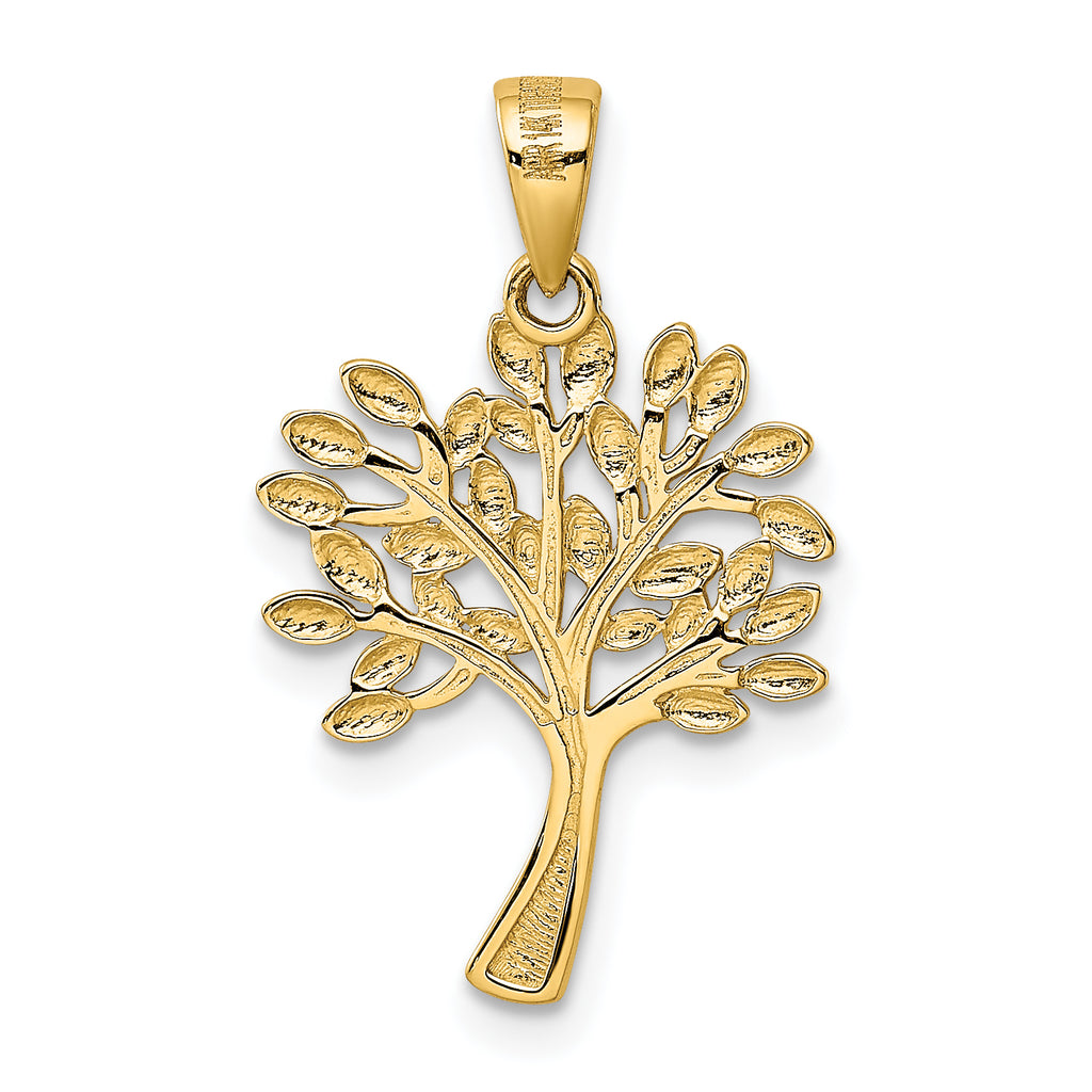 14K Gold and Rhodium Diamond-Cut Tree Pendant with Polished Finish