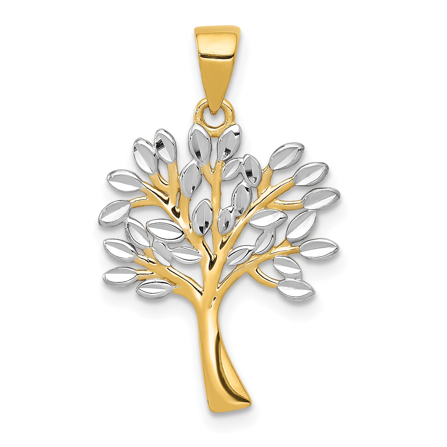 14K w/Rhodium Diamond Cut Tree Pendant Main image