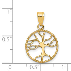 14K Gold Polished Small Tree of Life in Round Pendant