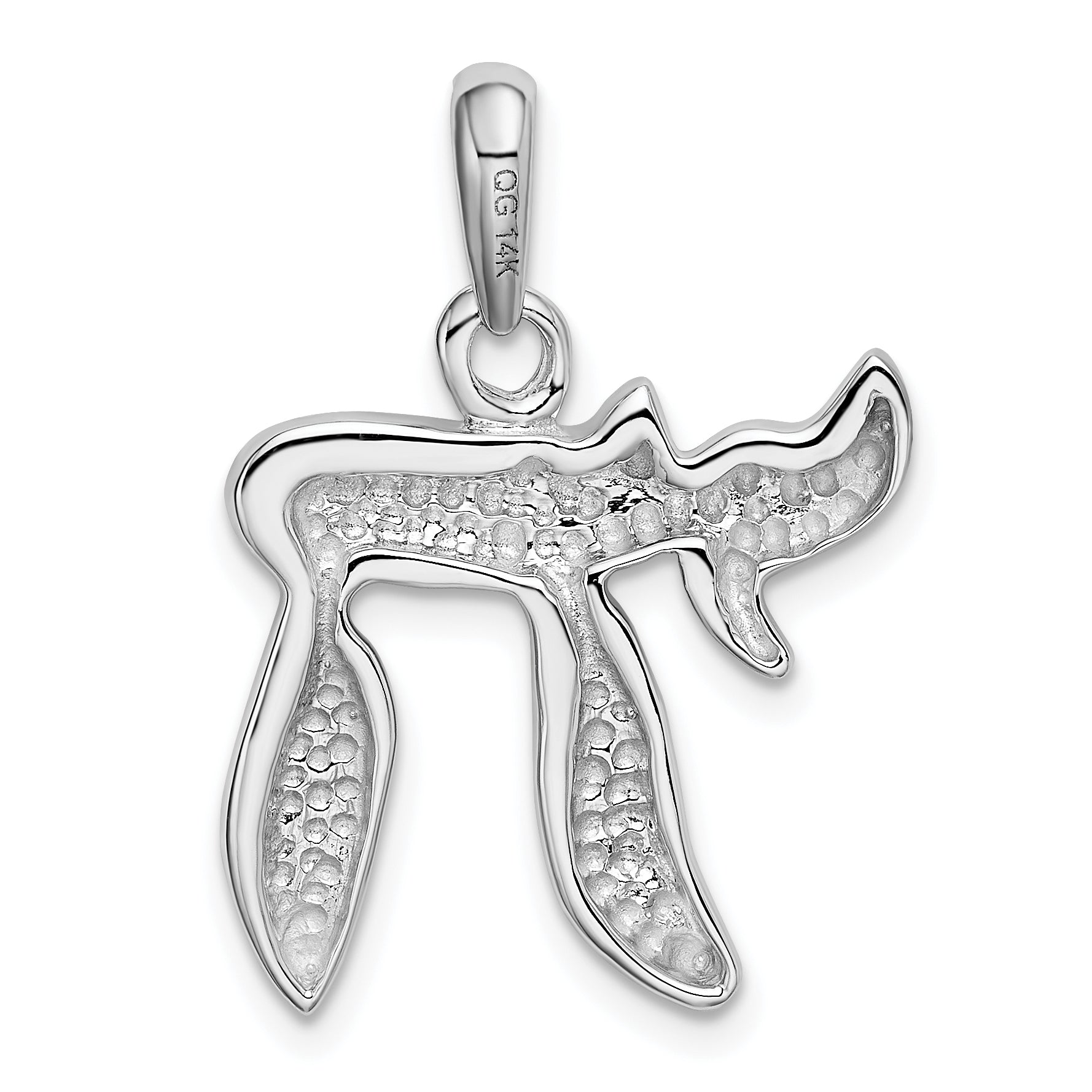 14K White Gold Chai Life Pendant with Polished Rhodium Finish Elegant Solid Design