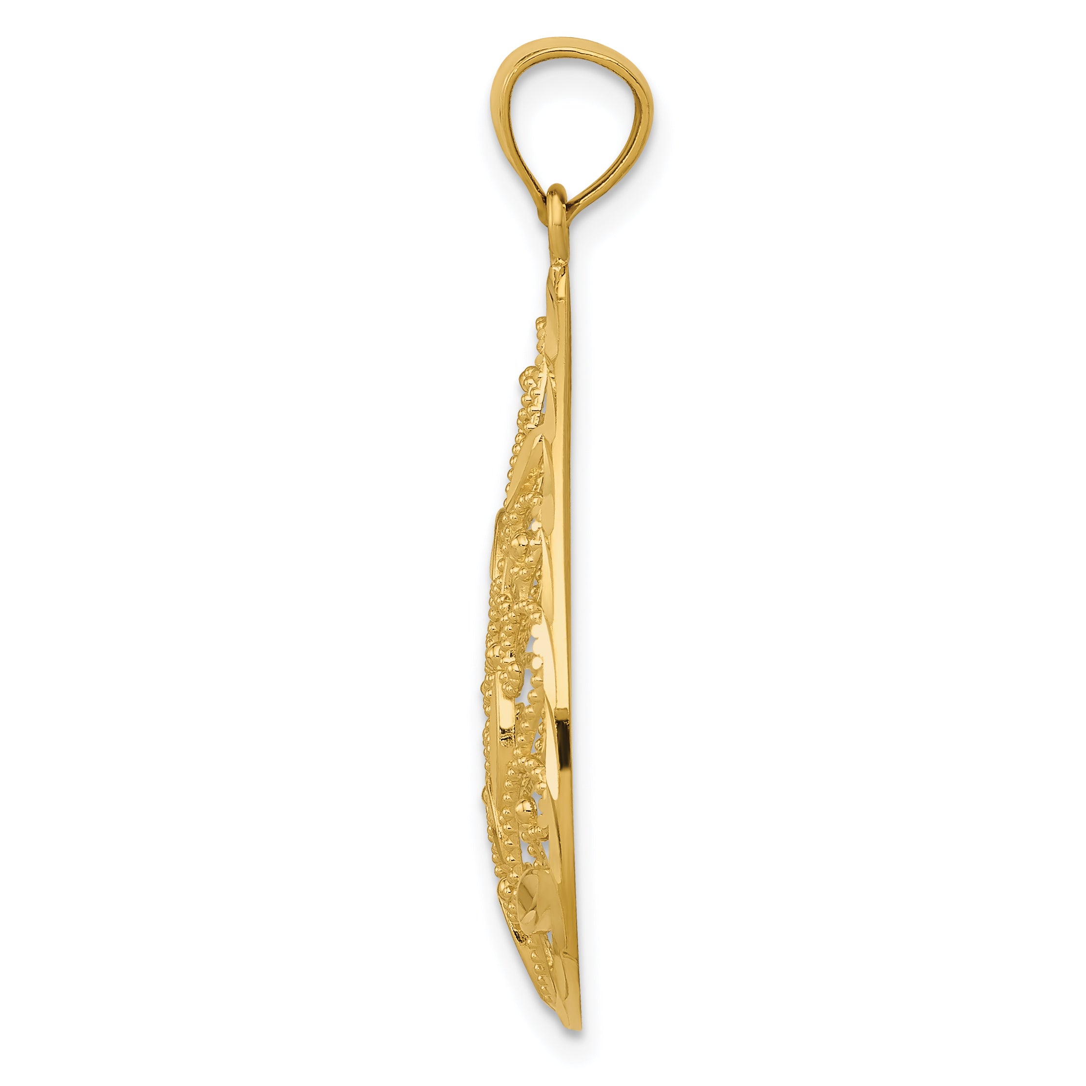 14K Gold Filigree Teardrop Pendant with Polished Textured Finish Secondary image